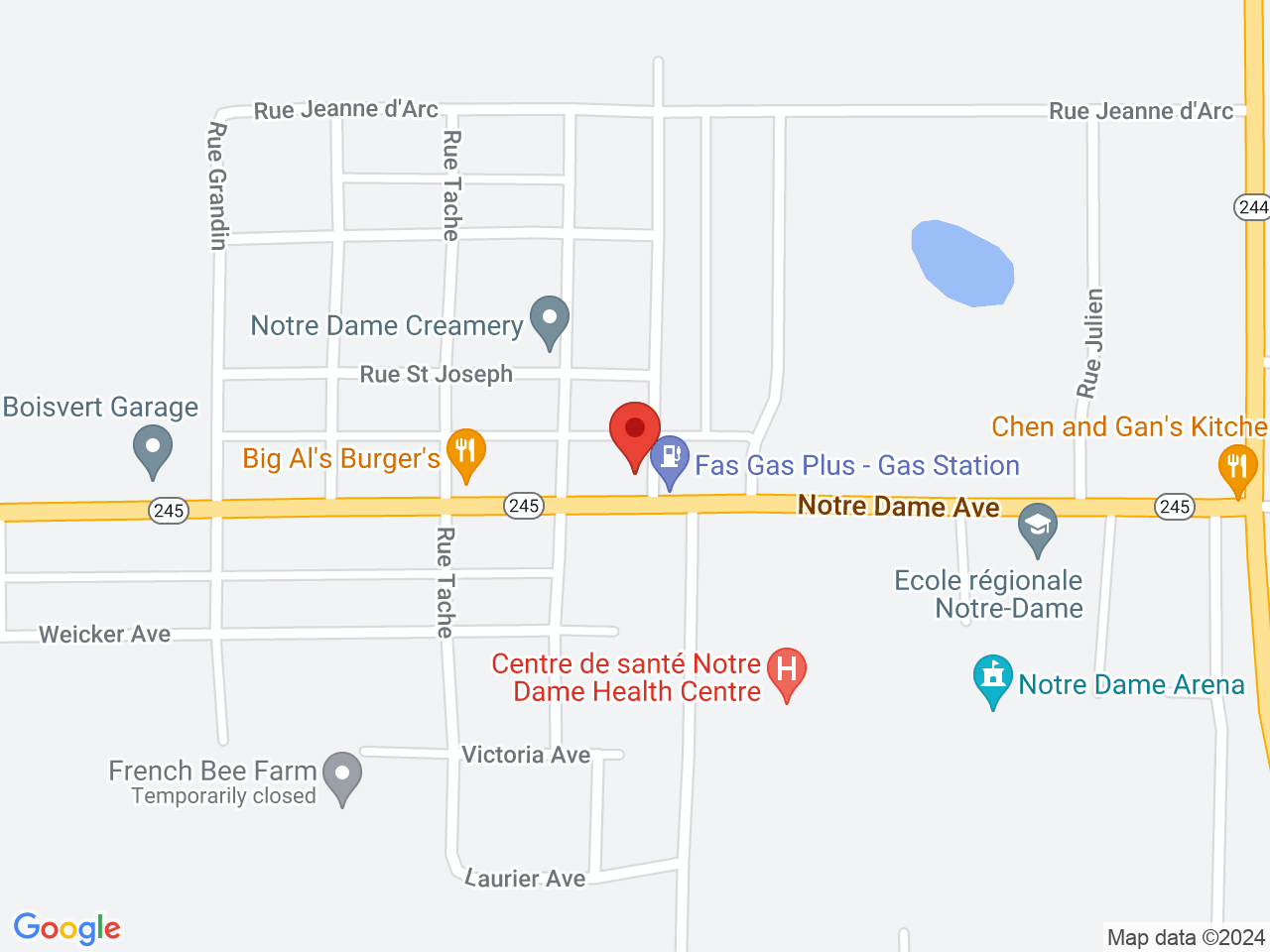 Street map for Green Hills Cannabis, 126 Notre Dame Ave, Notre Dame de Lourdes MB