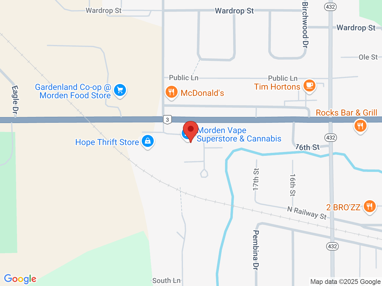 Street map for Morden Vape Superstore, 886 Thornhill St, Morden MB