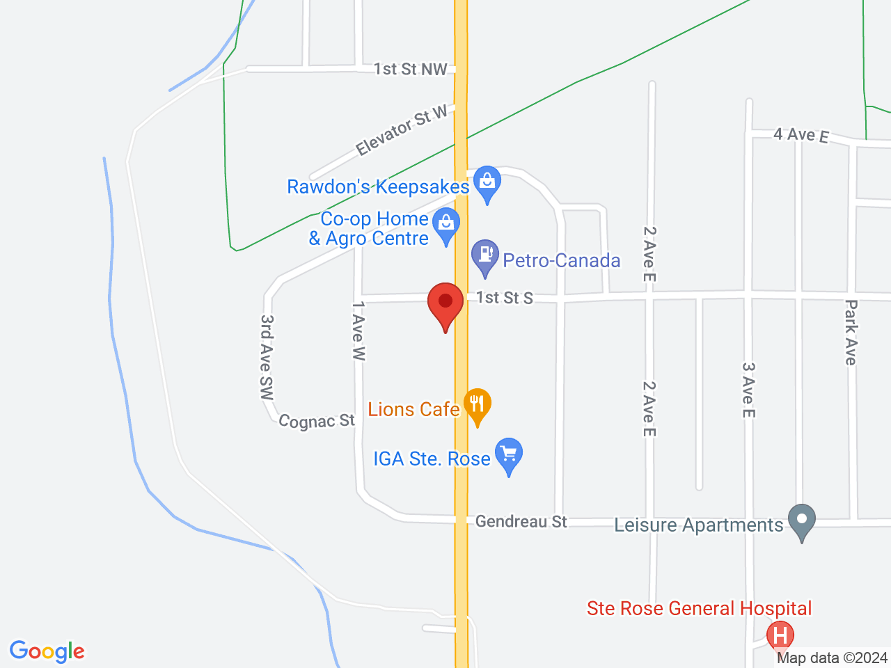 Street map for The Vault Cannabis, 645 Central Ave, Ste Rose du Lac MB