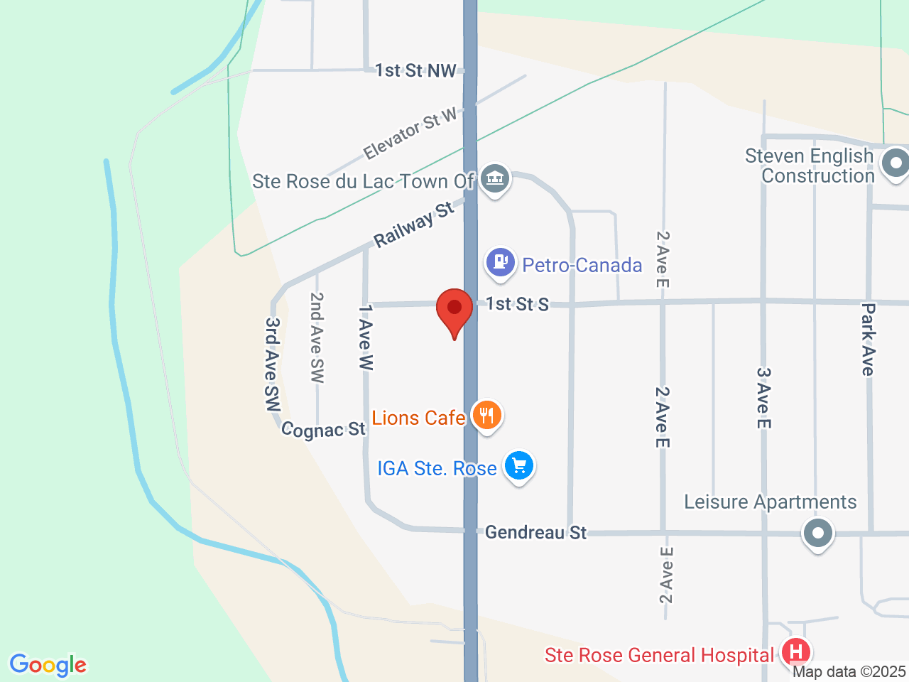 Street map for The Vault Cannabis, 645 Central Ave, Ste Rose du Lac MB