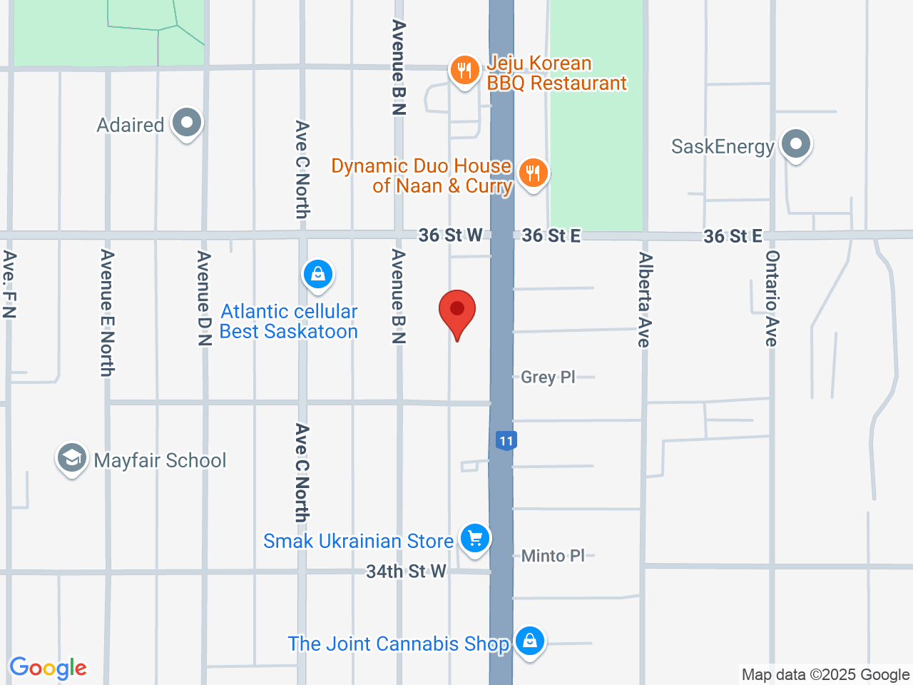 Street map for Fire & Flower Cannabis Co., 1421 Idylwyld Dr N Unit 40, Saskatoon SK