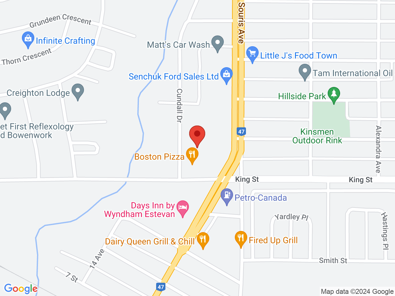 Street map for Fire & Flower Cannabis Co., 102 Souris Ave Unit 5, Estevan SK