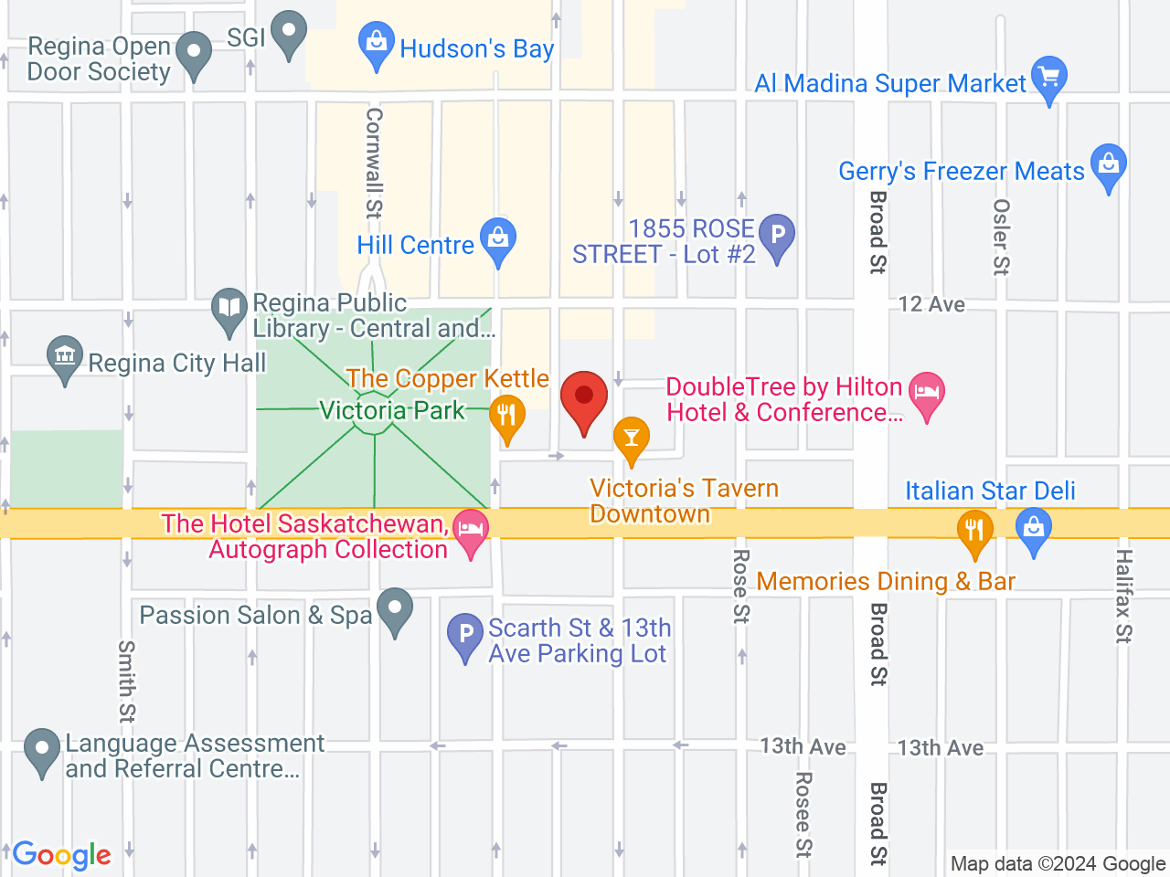 Street map for Green Dreams Cannabis Co, 1954 Hamilton St, Regina SK
