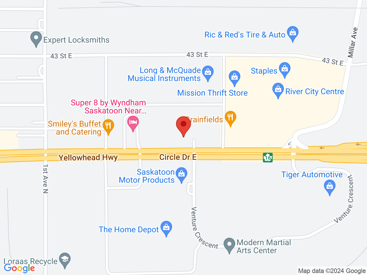 Street map for Greenhouse Cannabis, 718 Circle Dr E, Saskatoon SK