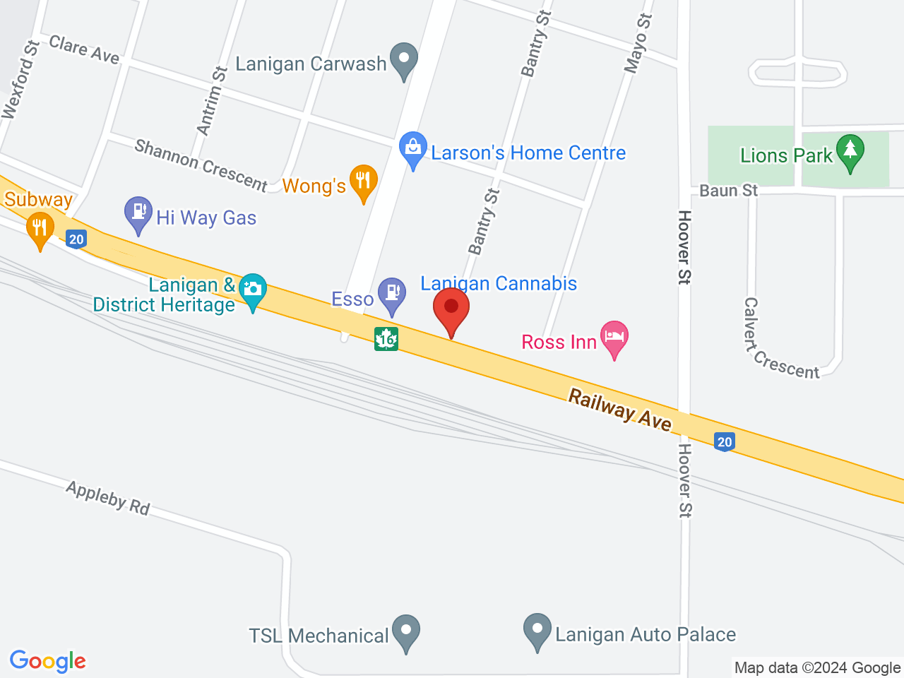 Street map for Lanigan Cannabis, 50 Railway Ave, Lanigan SK