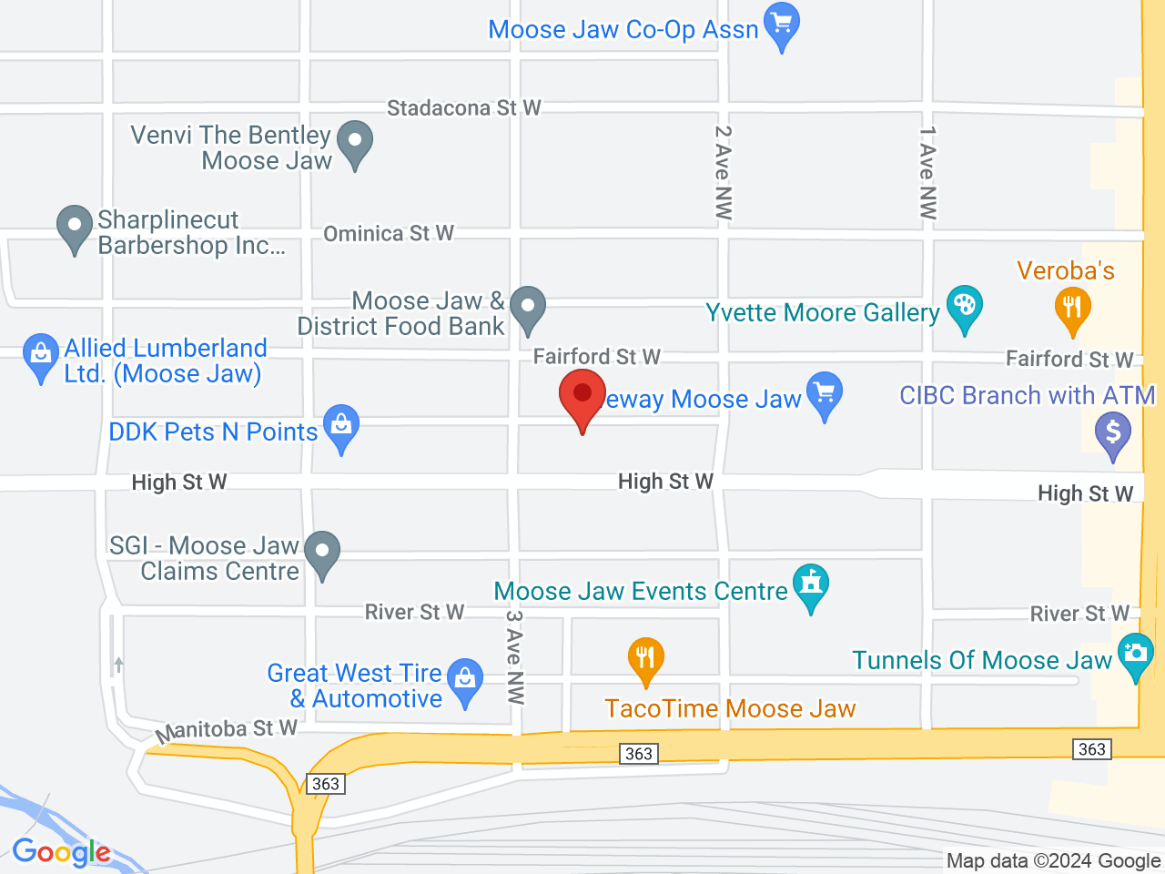 Street map for Rise Cannabis Co, 260 High St W, Moose Jaw SK