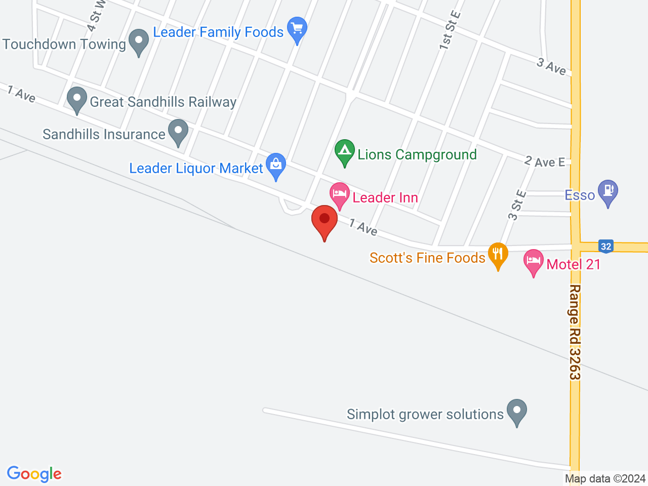 Street map for Squirrelly Shirley's Cannabis Store, 111 1st Ave, Leader SK