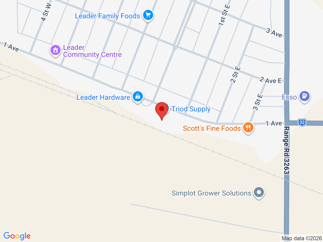 Street map for Squirrelly Shirley's Cannabis Store, 111 1st Ave, Leader SK