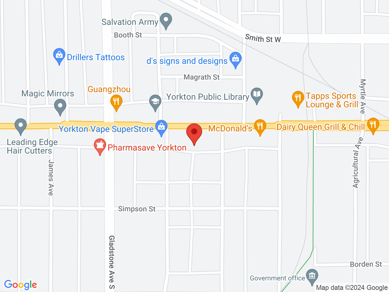 Street map for Tack'd Cannabis, 132 Broadway St W, Yorkton SK