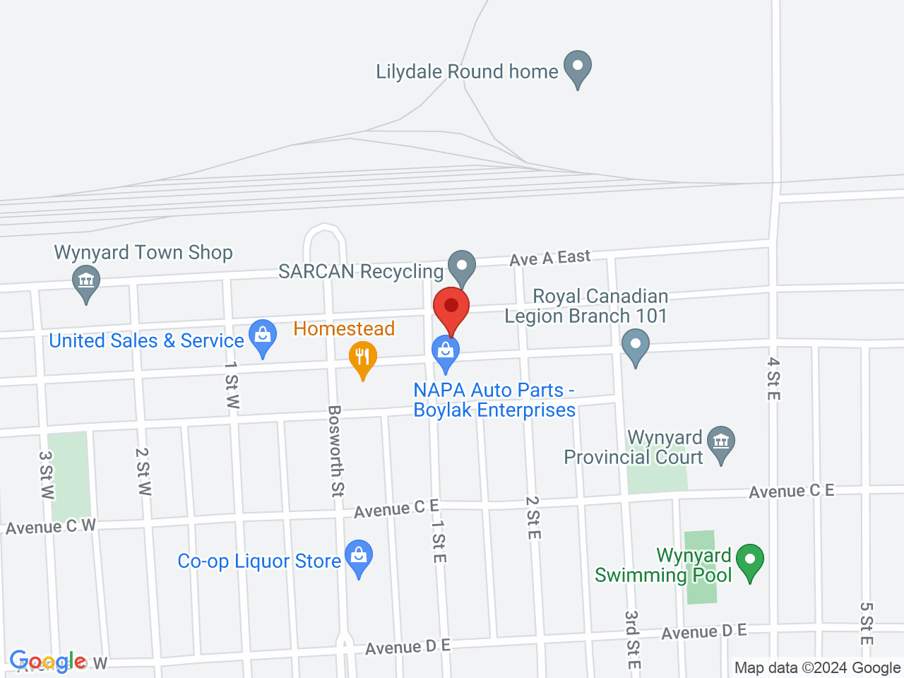 Street map for The Green Box Cannabis, 202 Ave B E, Wynyard SK