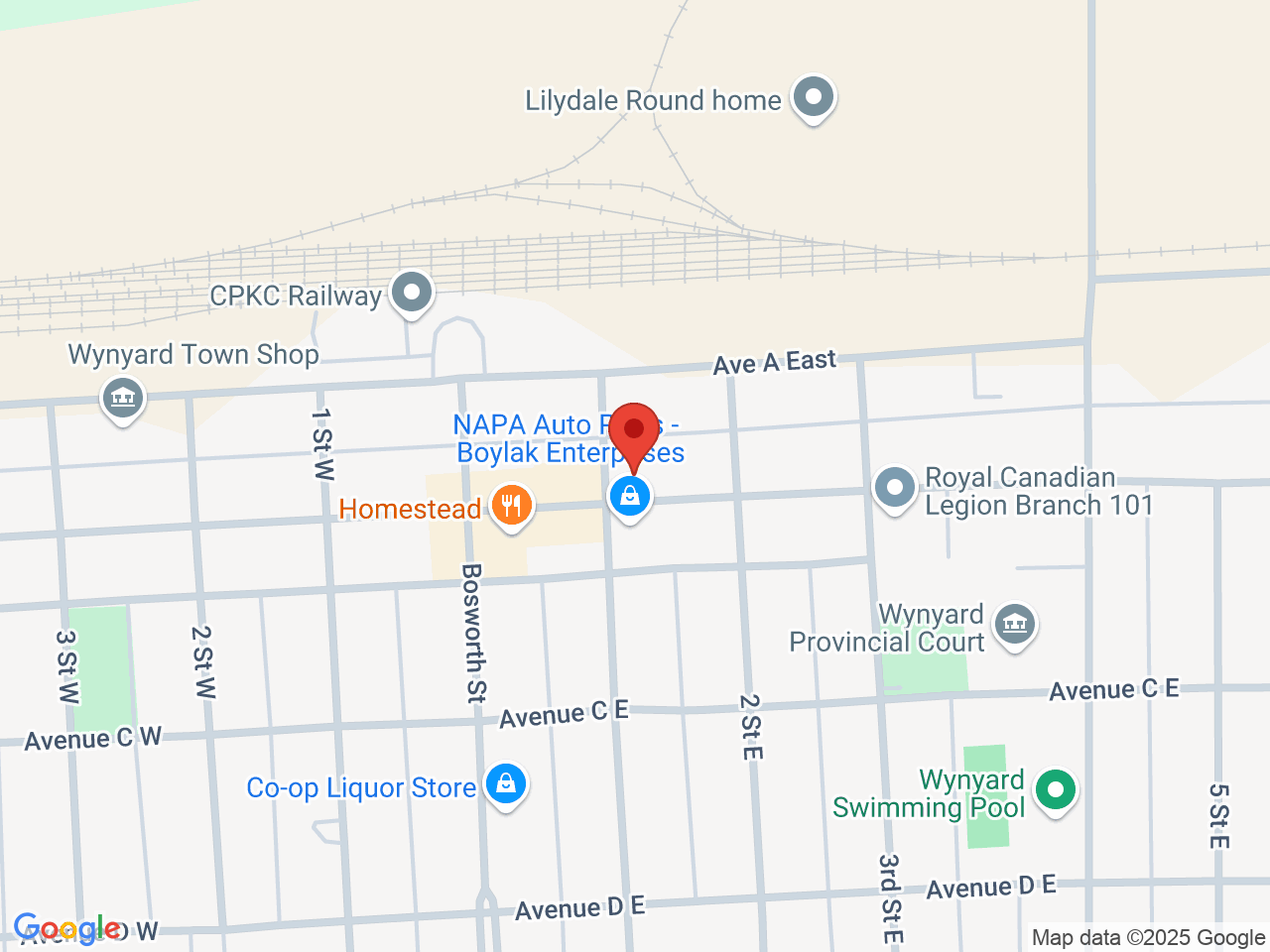 Street map for The Green Box Cannabis, 202 Ave B E, Wynyard SK