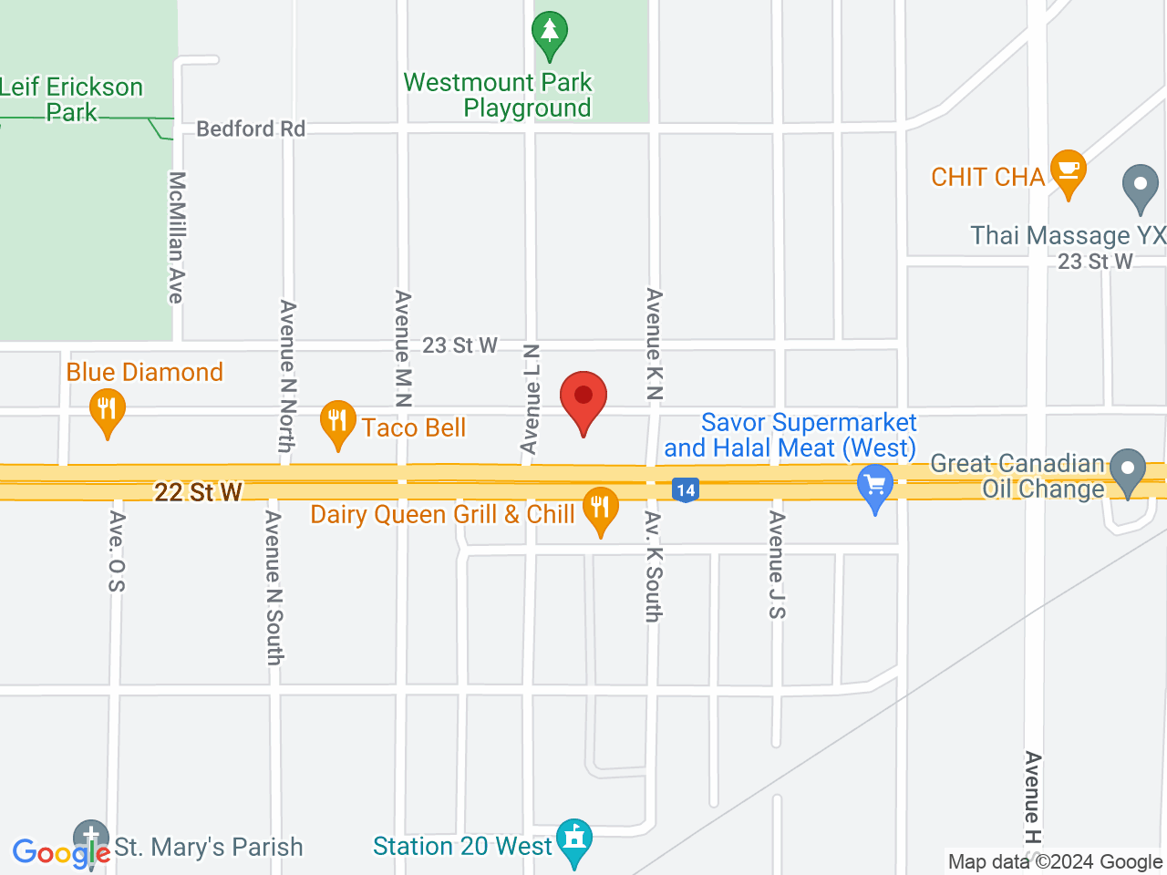 Street map for The True Dope Cannabis Store, 1114 22nd St W, Saskatoon SK