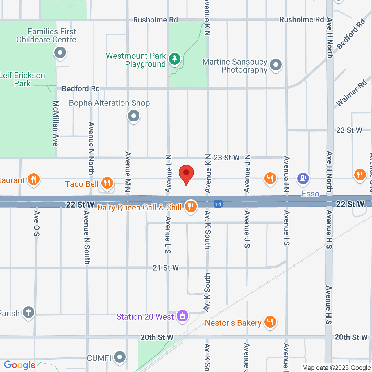 Street map for The True Dope Cannabis Store, 1114 22nd St W, Saskatoon SK