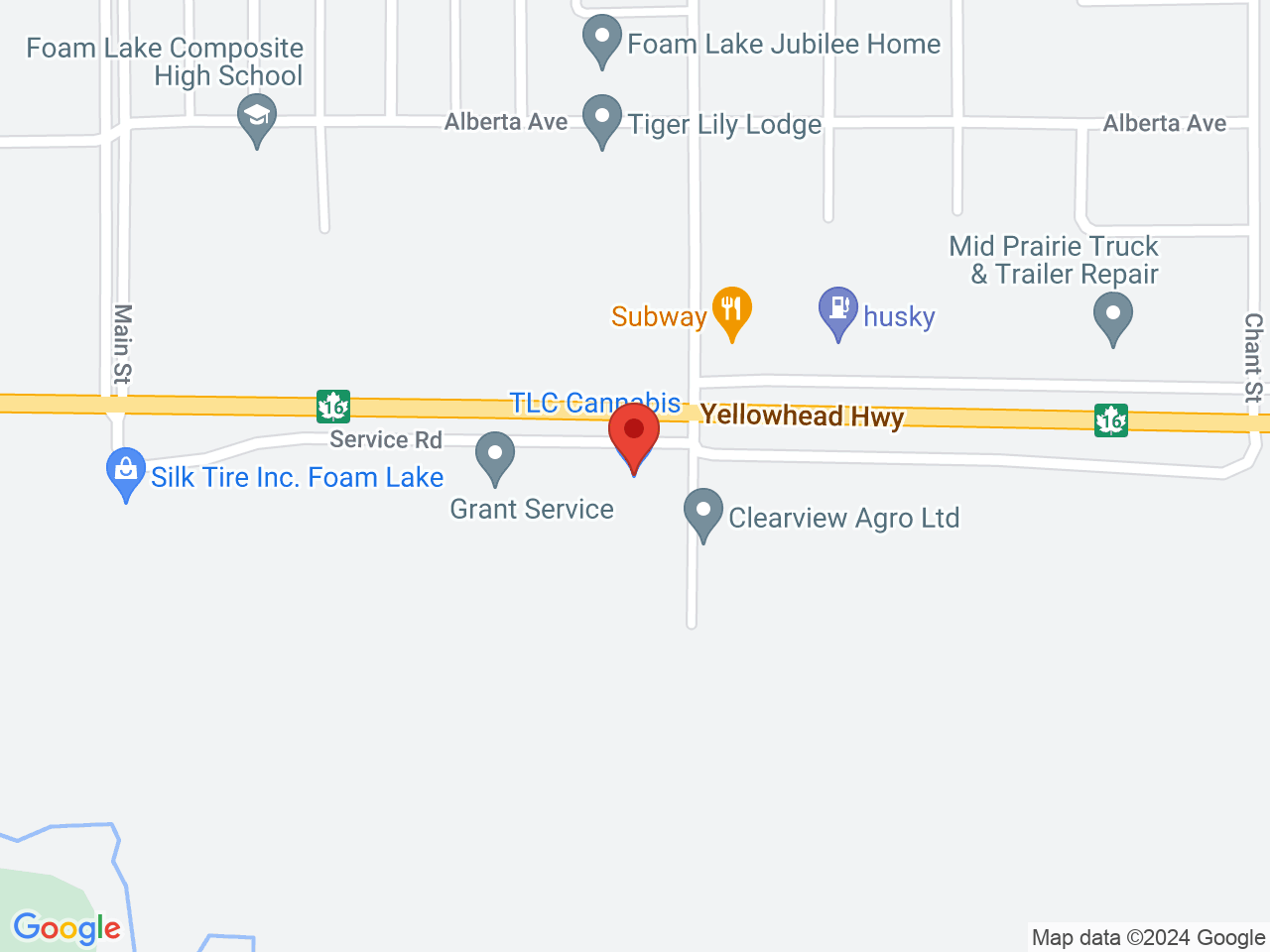 Street map for TLC Cannabis, 424 SK-16, Foam Lake SK