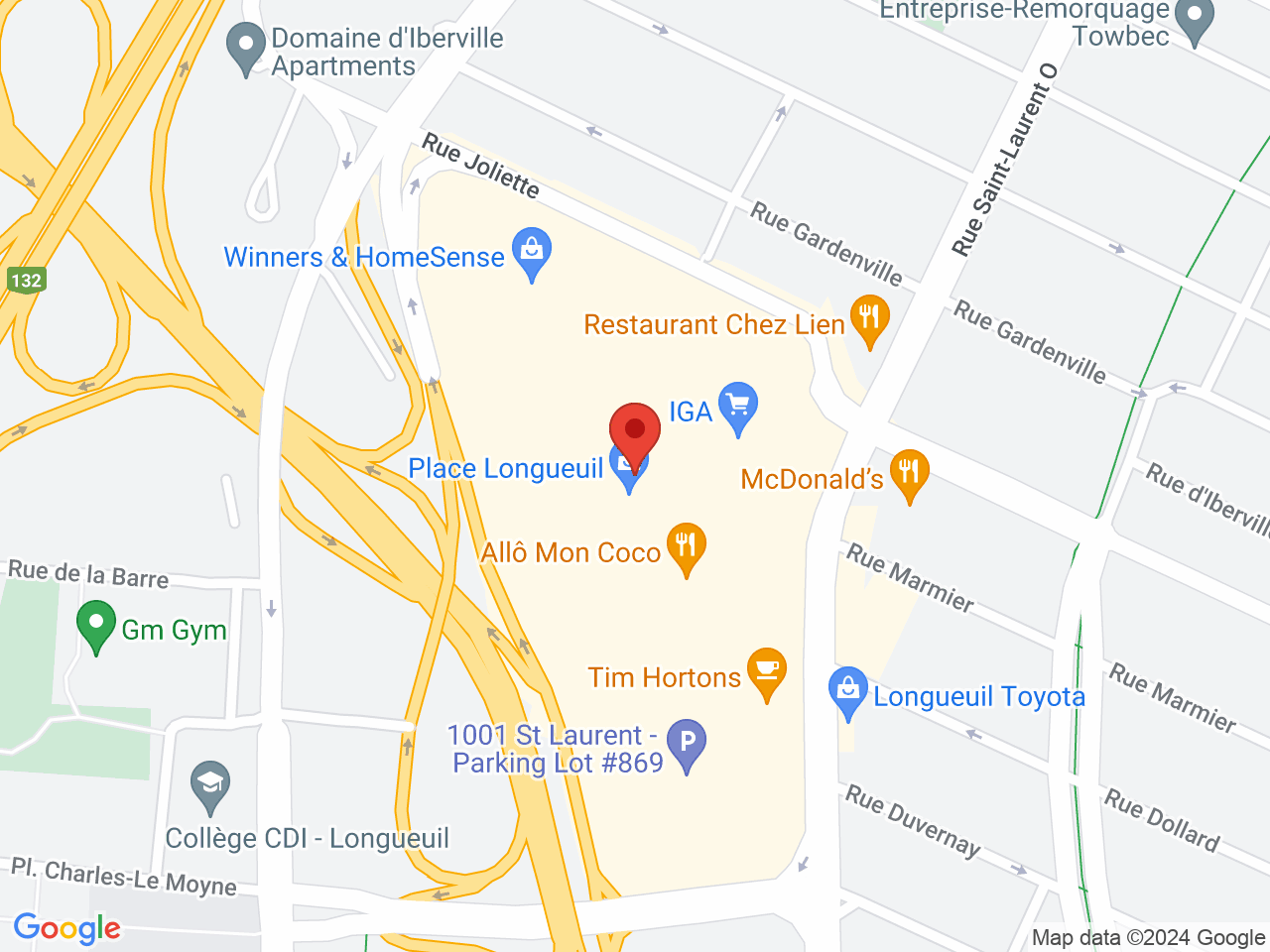Street map for SQDC Place Longueuil, 825, rue Saint-Laurent Ouest, local 85, Longueuil QC