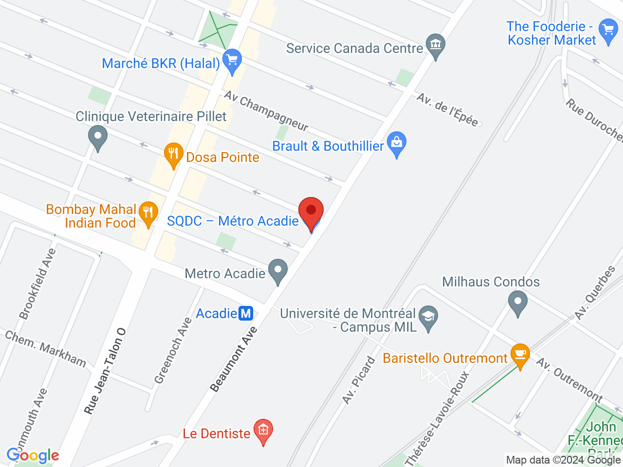 Street map for SQDC Montreal - Metro Acadie, 895 avenue Beaumont, Montreal QC