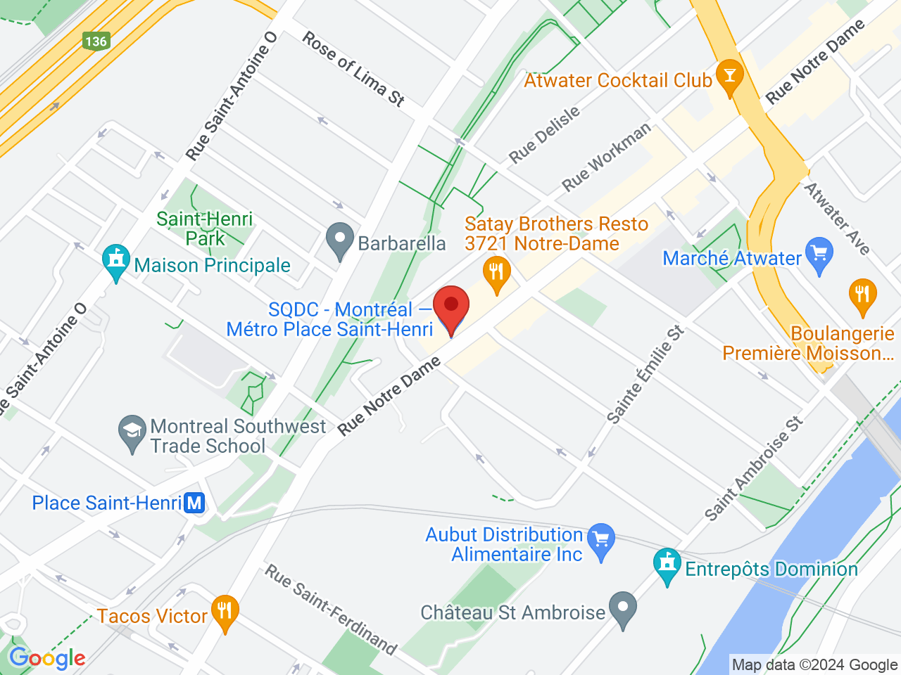 Street map for SQDC Montreal - Metro Place Saint-Henri, 3771 rue Notre-Dame Ouest, Montreal QC