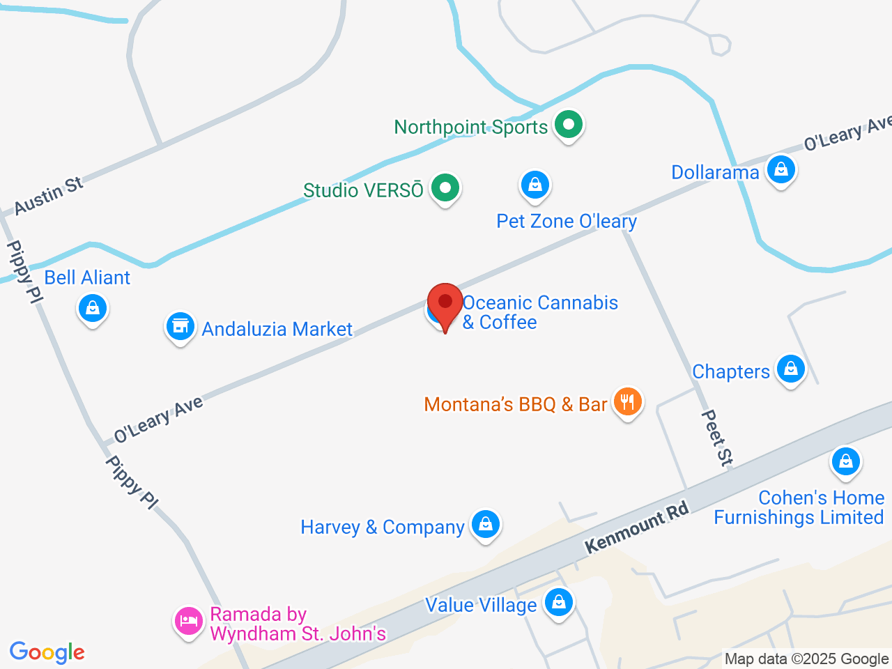 Street map for Oceanic Cannabis & Coffee, 63 O'Leary Ave, St John's NL