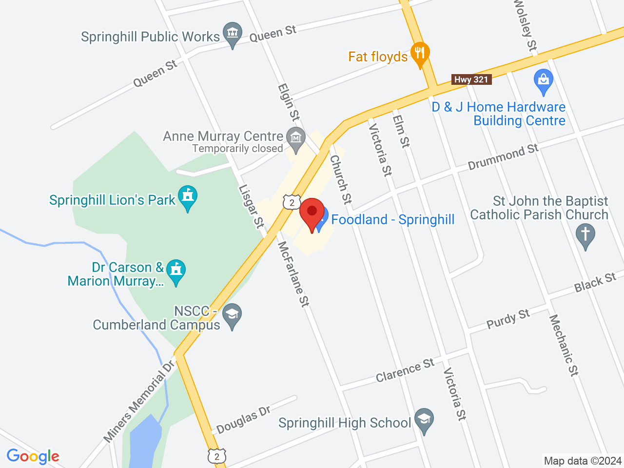 Street map for NSLC Cannabis Springhill, 21 Main St, Springhill NS
