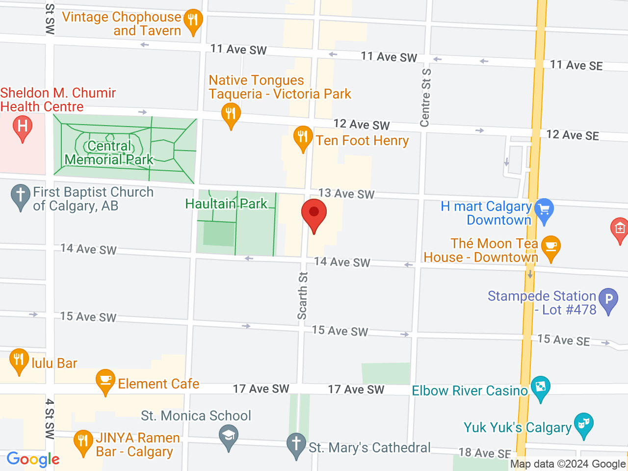 Street map for FivePoint Cannabis 1st Street, 1318 1 St SW, Calgary AB
