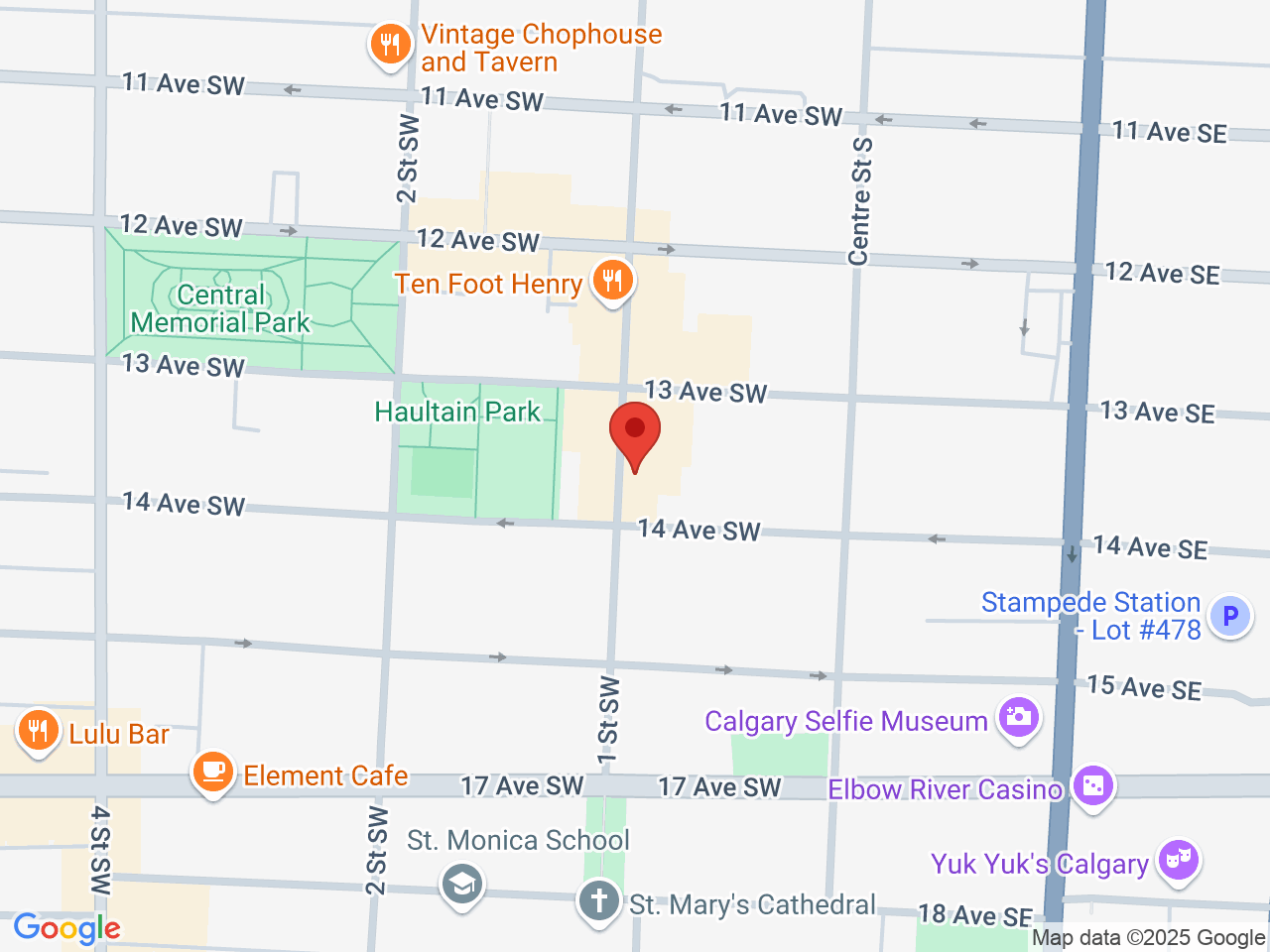 Street map for FivePoint Cannabis 1st Street, 1318 1 St SW, Calgary AB