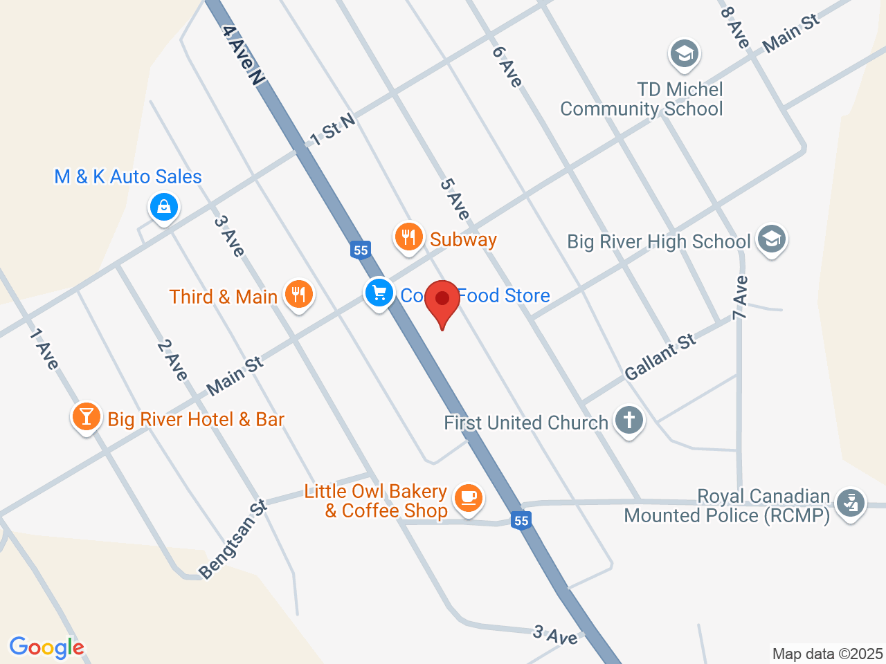 Street map for Into the Weeds Cannabis, 105 4th Ave S, Big River SK