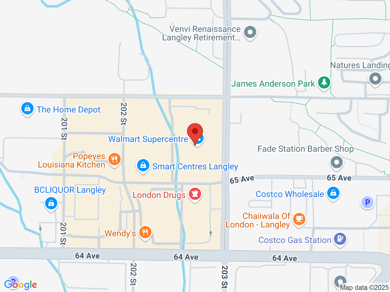 Street map for BC Cannabis Store Willowbrook, 20202 66th Ave, Langley BC