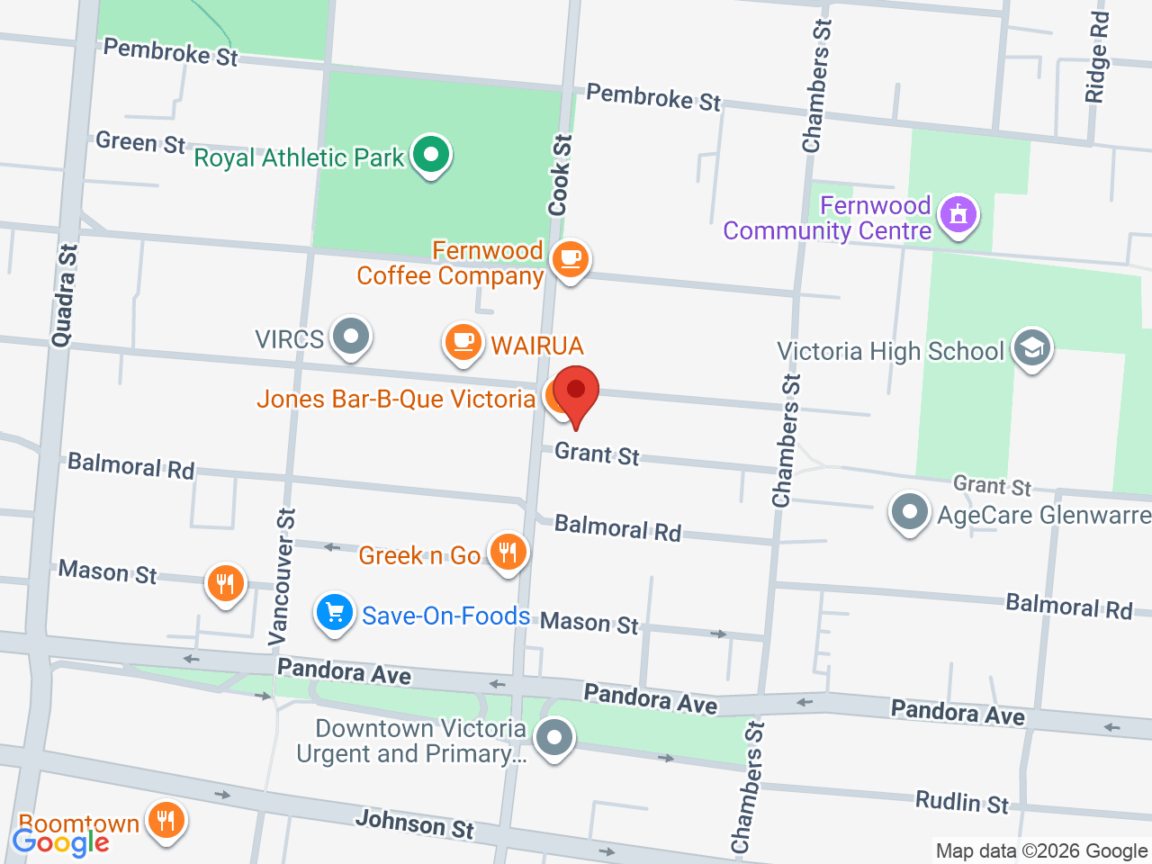 Street map for Fernwood Green, 1725 Cook St #1, Victoria BC