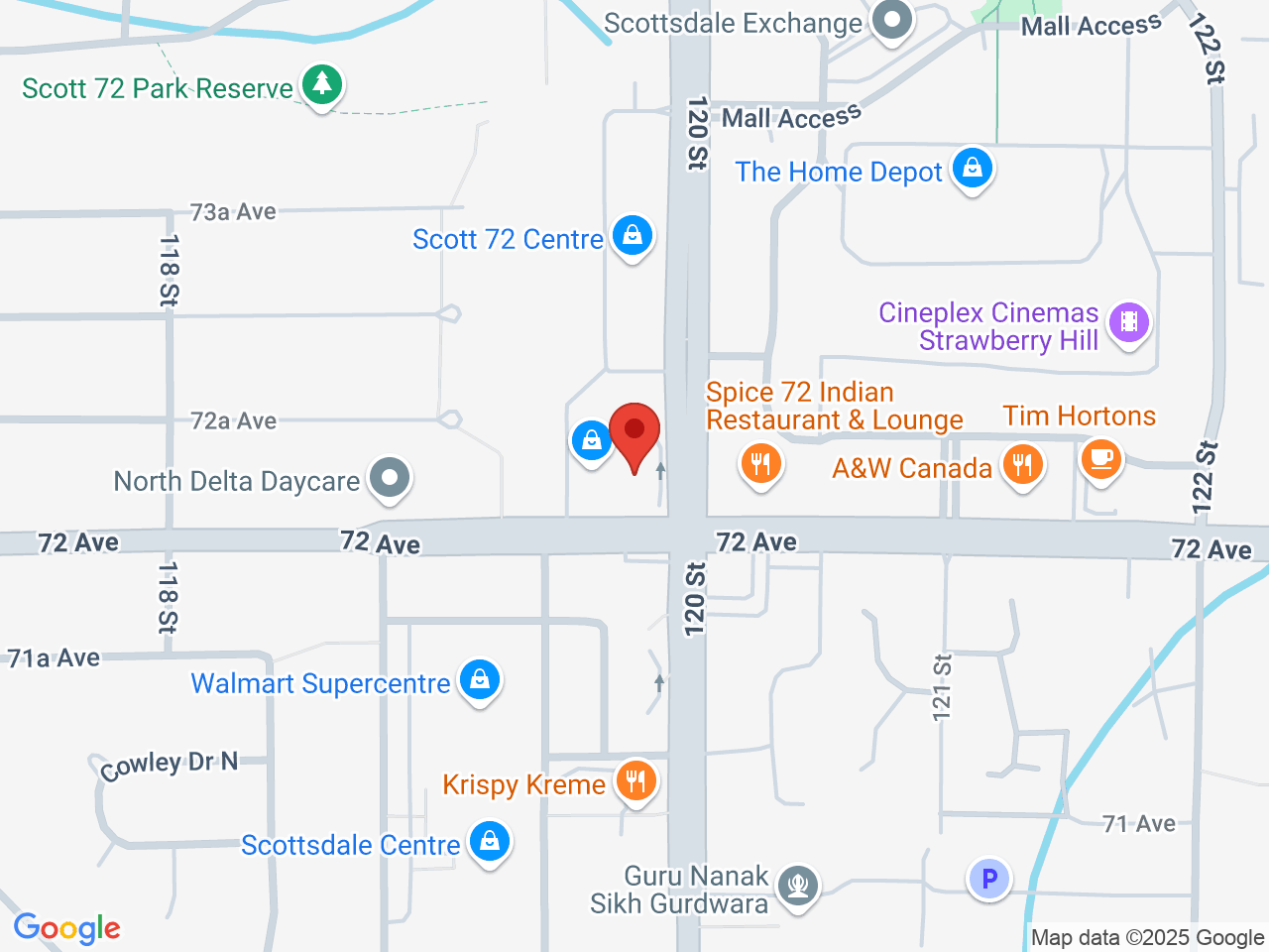 Street map for Queens Cannabis Co, 7227 120 St #7225, Delta BC