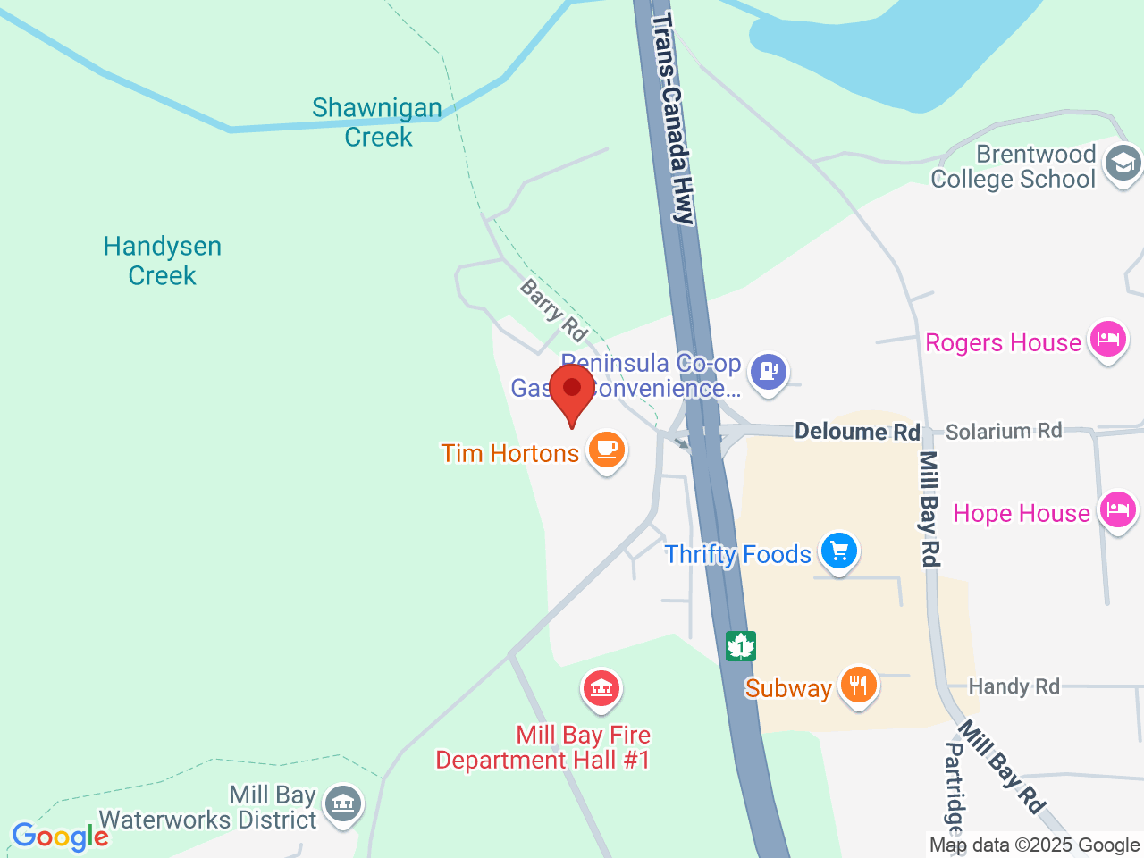 Street map for Rise Cannabis, 2734 Barry Rd Unit 104, Mill Bay BC