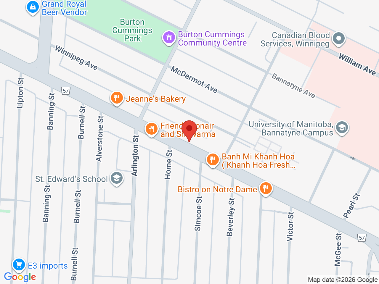 Street map for Cannazonia Cannabis, 853 Notre Dame Ave, Winnipeg MB