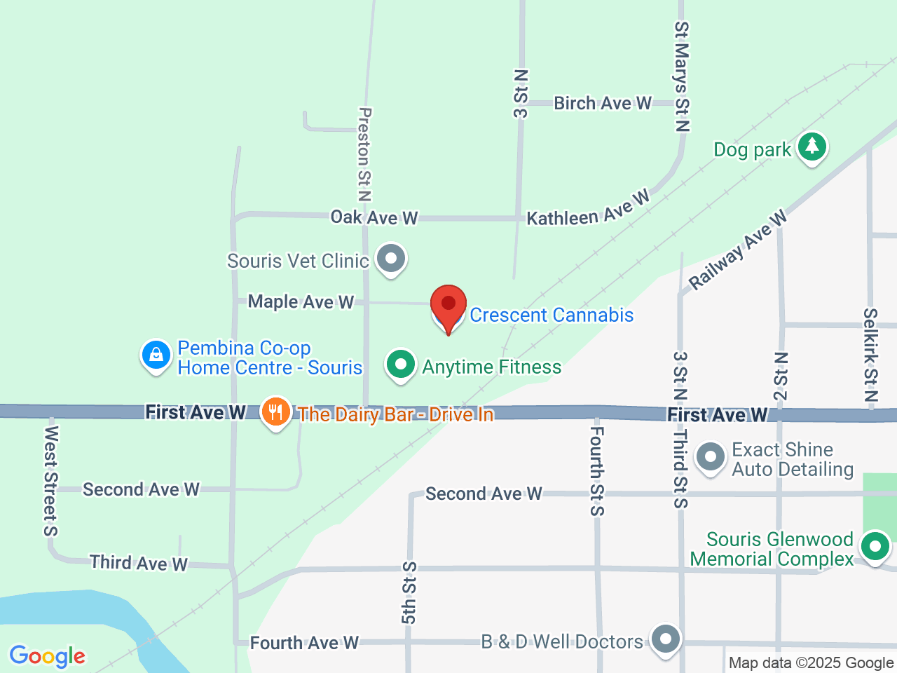 Street map for Crescent Cannabis, 150A Maple Ave W, Souris MB