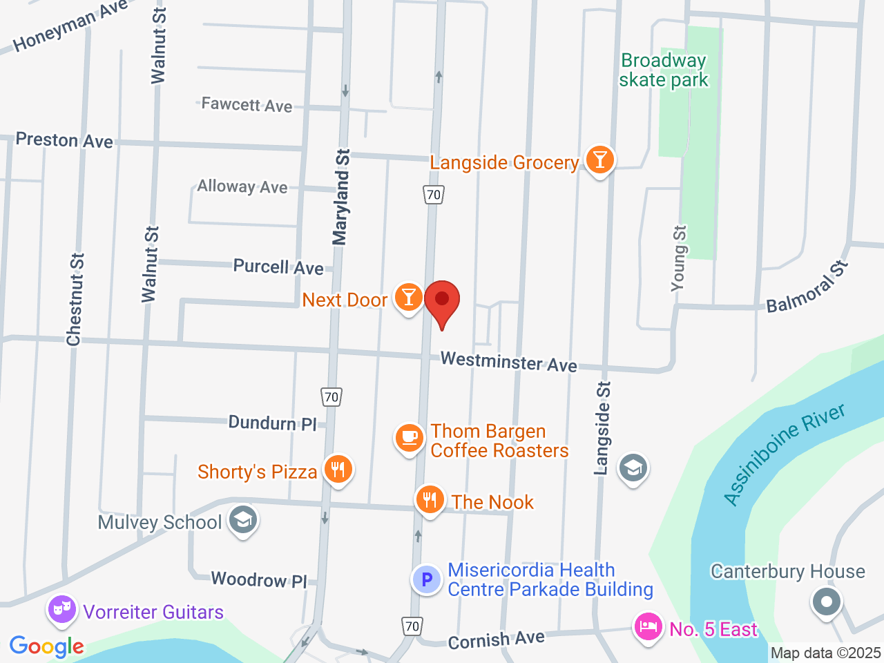 Street map for Fiddler's Green Cannabis Co, 103 Sherbrook St, Winnipeg MB