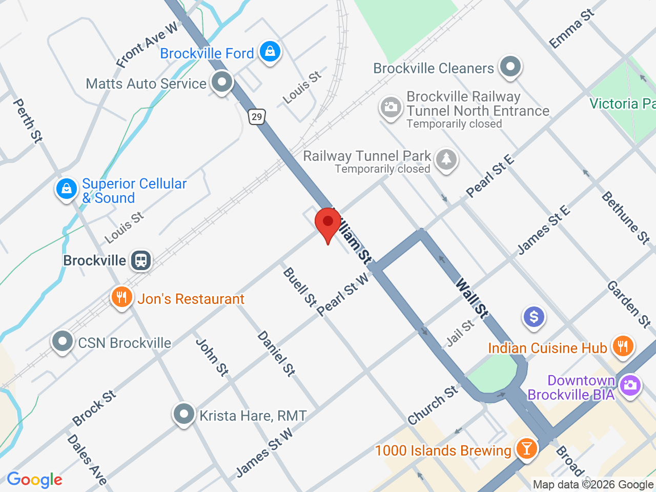 Street map for Paradise Cannabis, 68 William St unit 101, Brockville ON