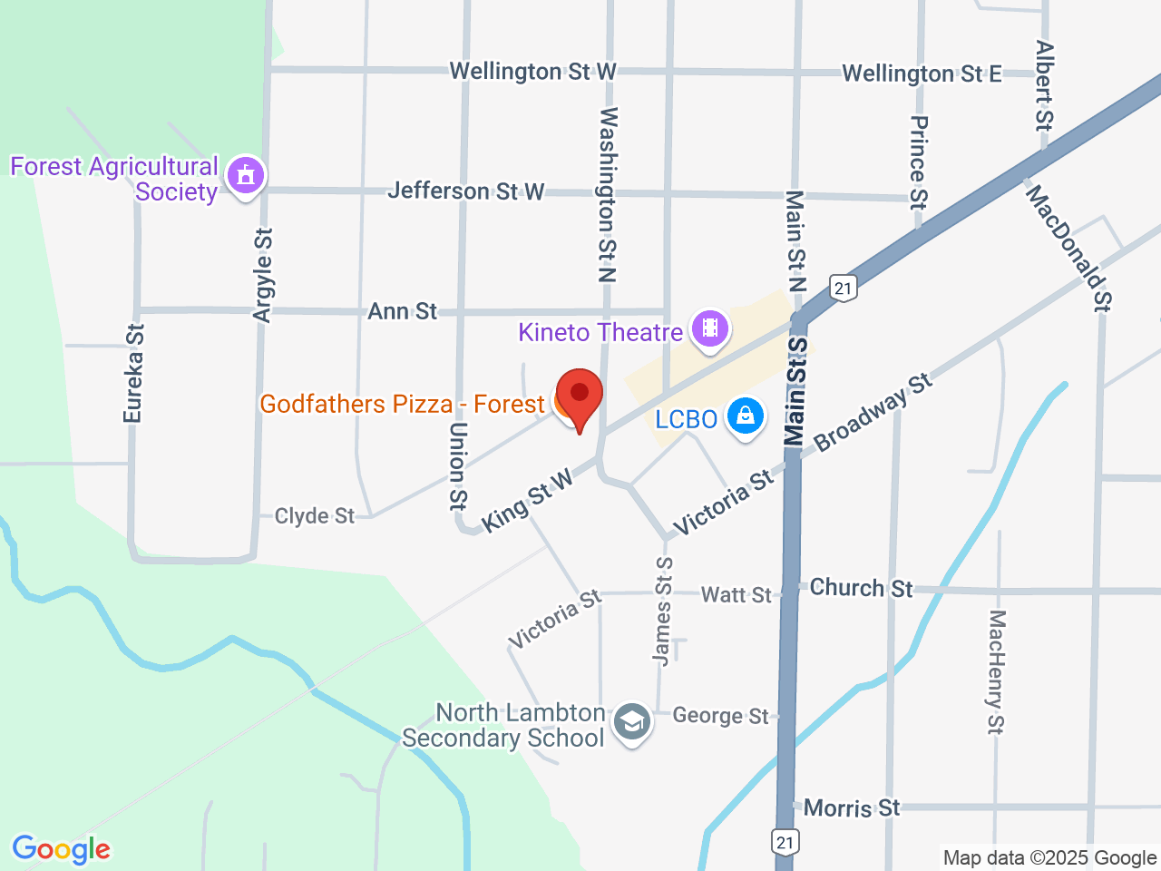 Street map for Rose Gold Cannabis, 50 King St W, Forest ON