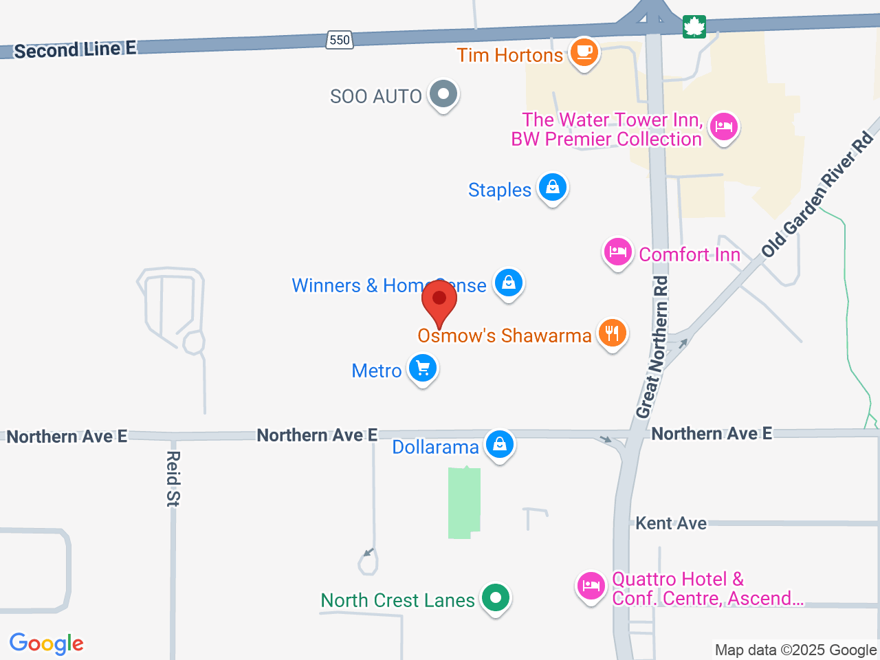 Street map for Sessions Cannabis, 248 Northern Ave E Unit 15B, Sault Ste Marie ON