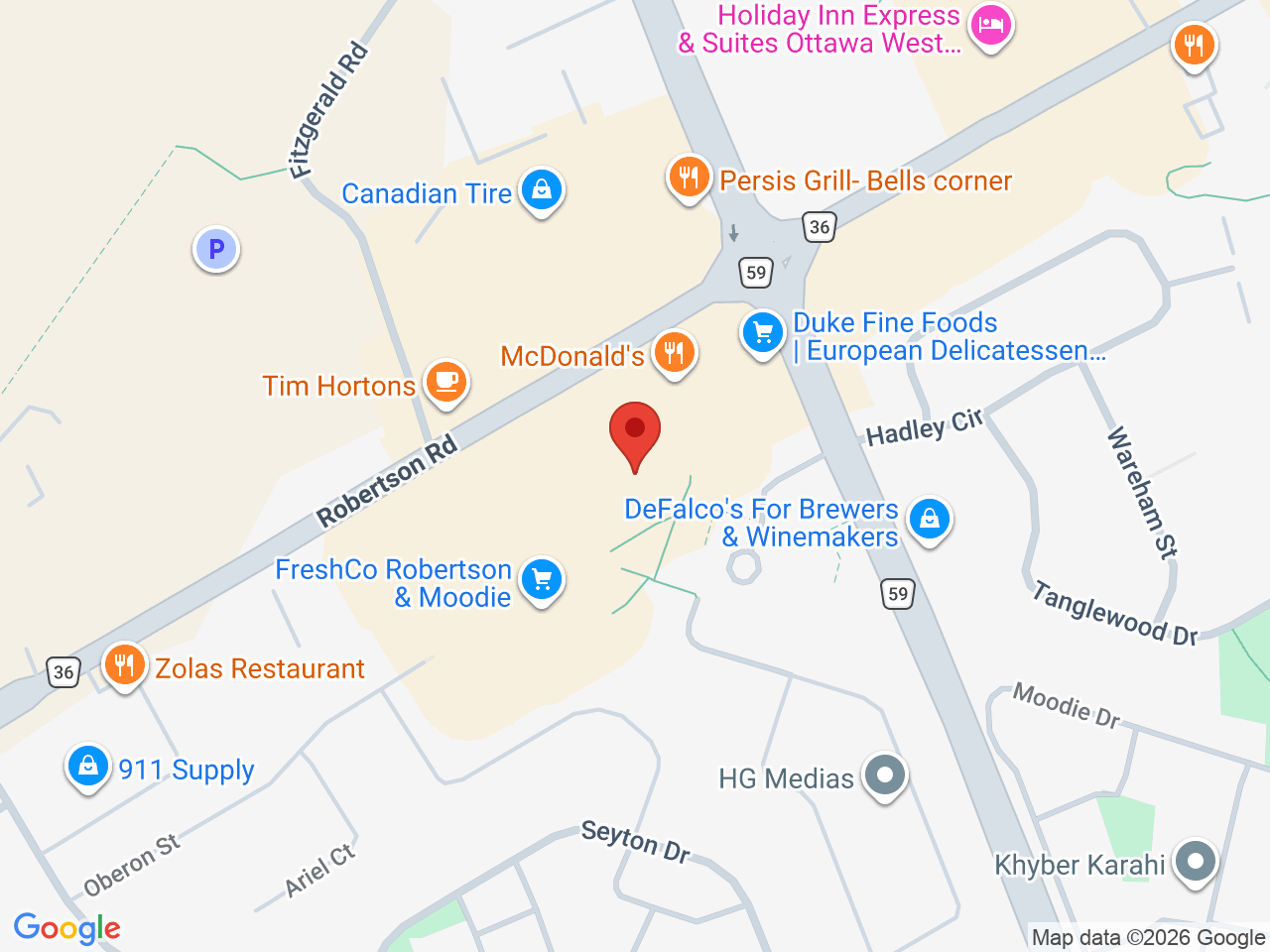 Street map for The Oz Store, 2130 Robertson Rd, Nepean ON