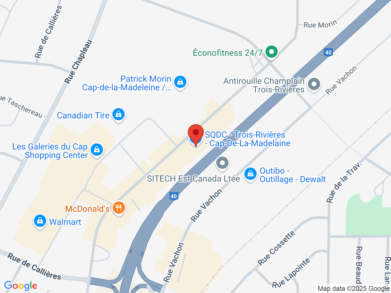 Street map for SQDC Trois-Rivieres, 407 Rue Barkoff, Trois-Rivieres QC