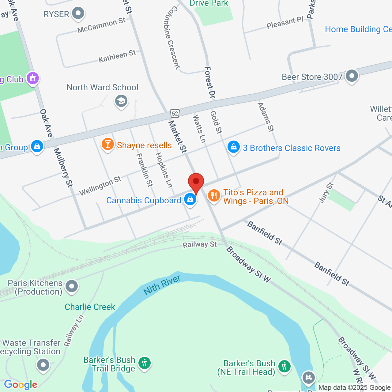 Street map for Cannabis Cupboard, 14 Market St, Paris ON