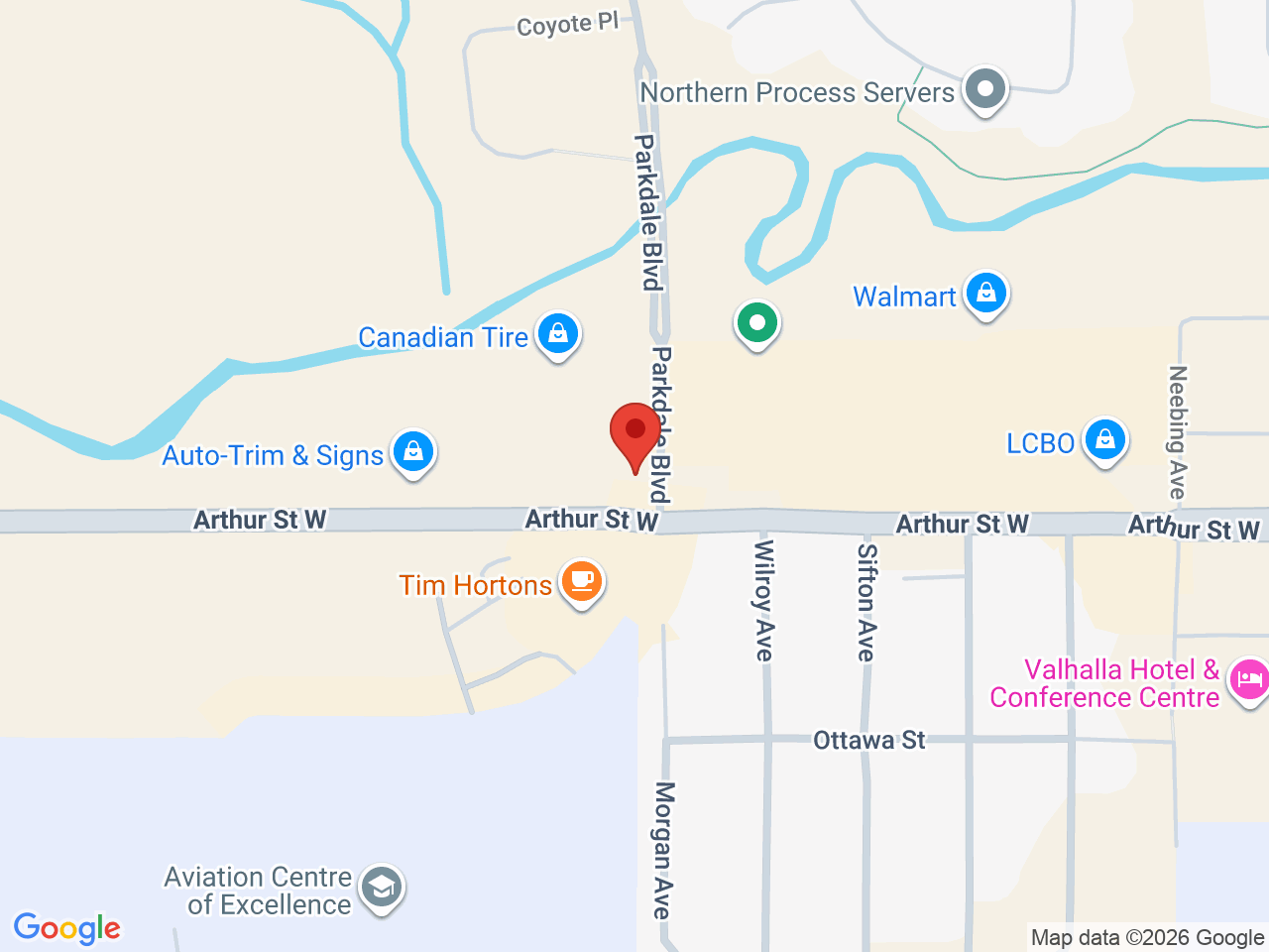 Street map for Toke House Parkdale, 1105 Arthur St W Unit 2, Thunder Bay ON