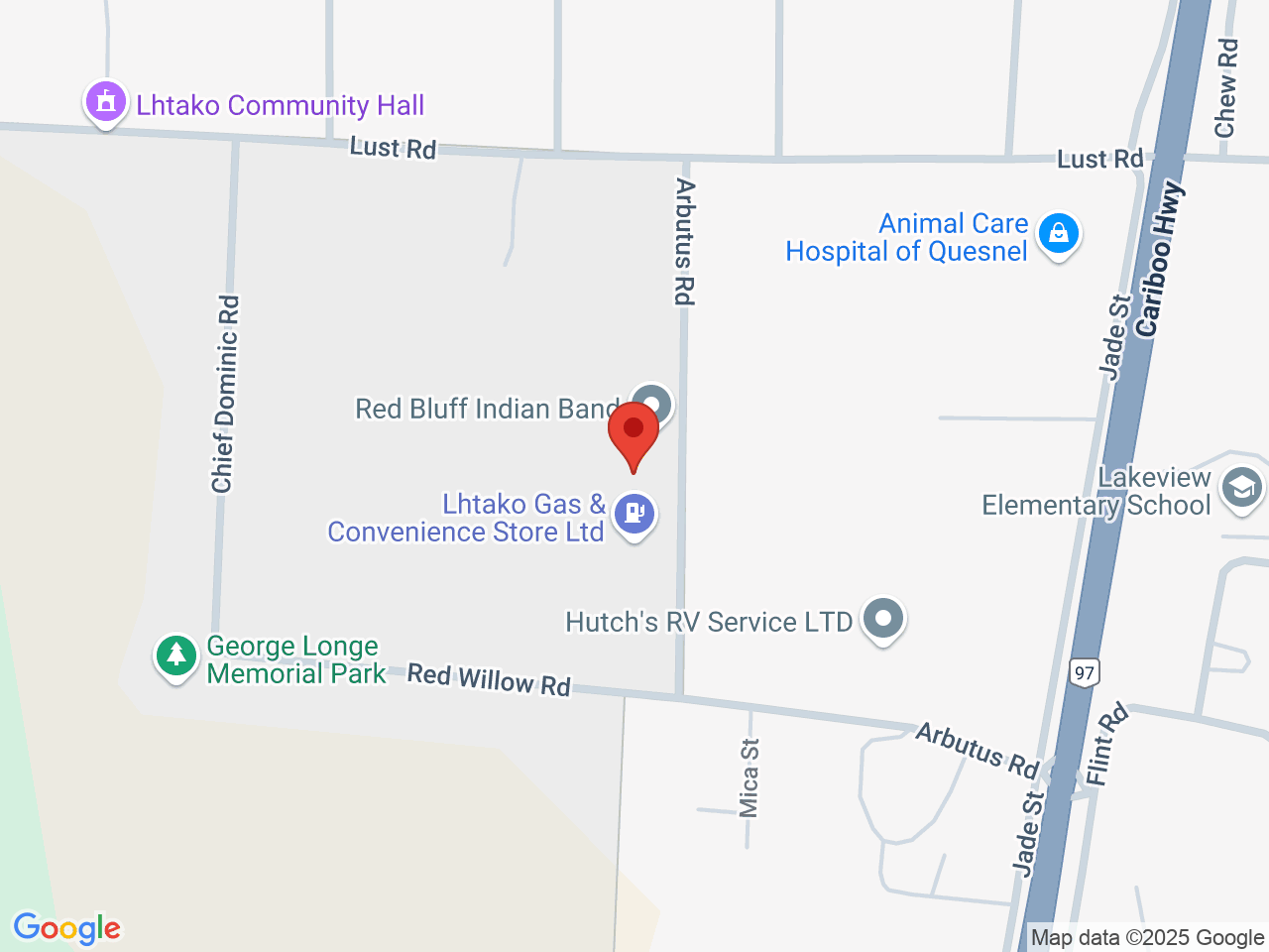 Street map for Lhtako Grass, 1523 Arbutus Rd, Quesnel BC