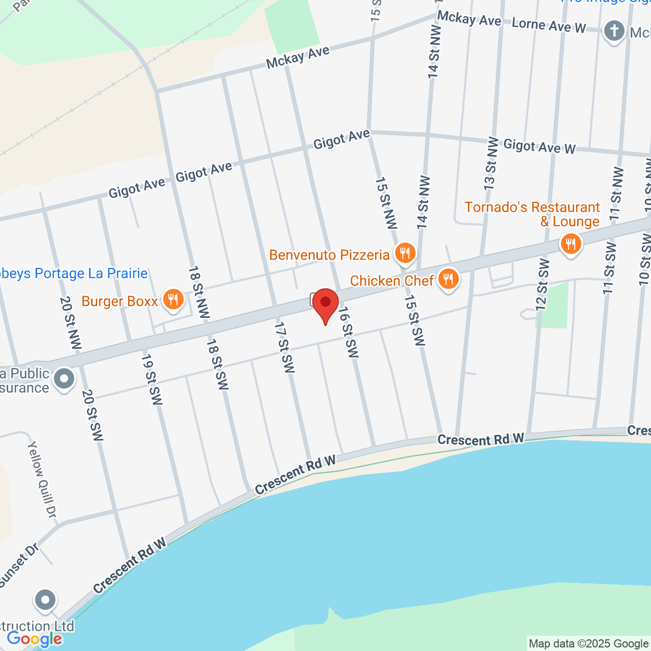 Street map for Budville Cannabis, 1625 Saskatchewan Ave W, Portage la Prairie MB