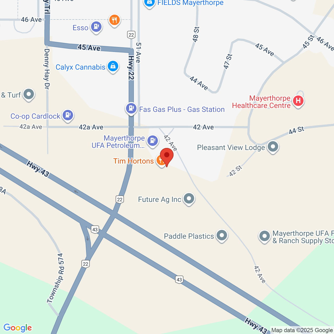 Street map for F&L Cannabis Inc., 4819 42 Ave Unit 2, Mayerthorpe AB
