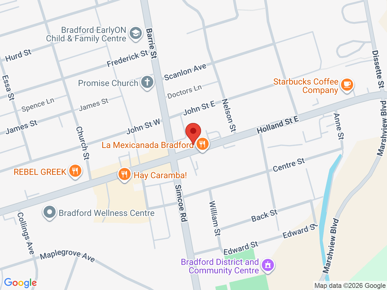Street map for Beaverton Cannabis, 23 Holland St E, Bradford ON