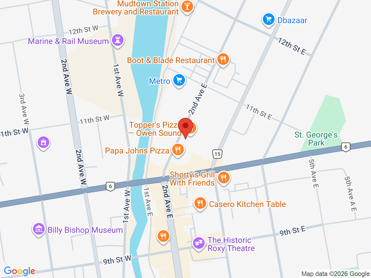 Street map for Maple Leaf Cannabis, 1047 2nd Ave E, Owen Sound ON