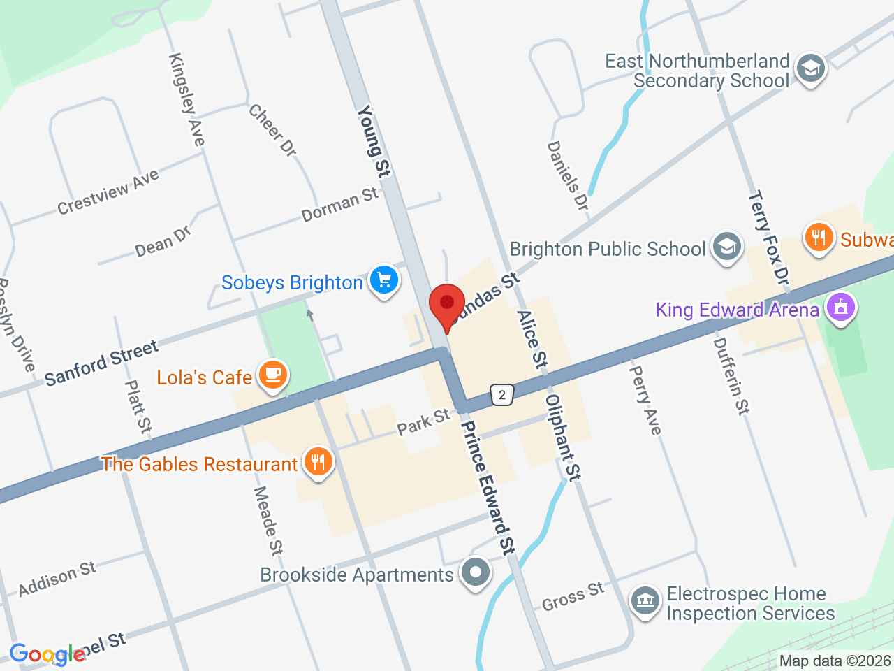 Street map for The Underground, 1 Prince Edward St, Brighton ON