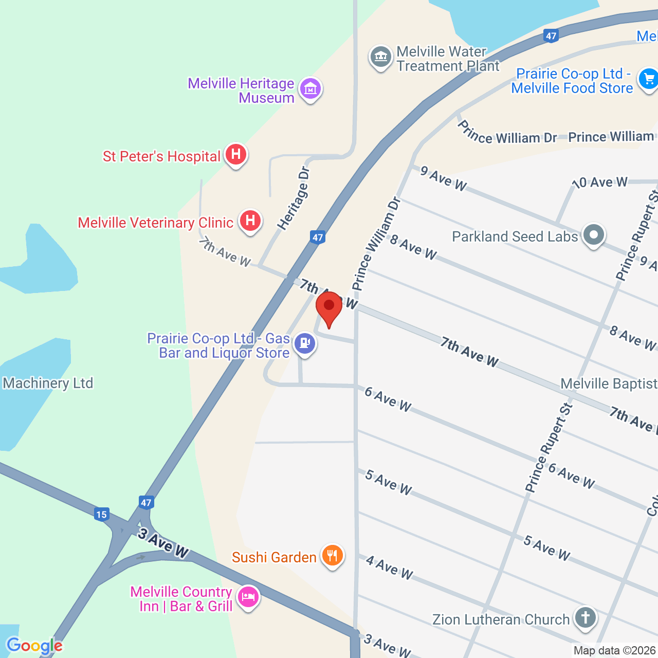 Street map for Grass Bar Cannabis, 825 7th Ave W, Melville SK