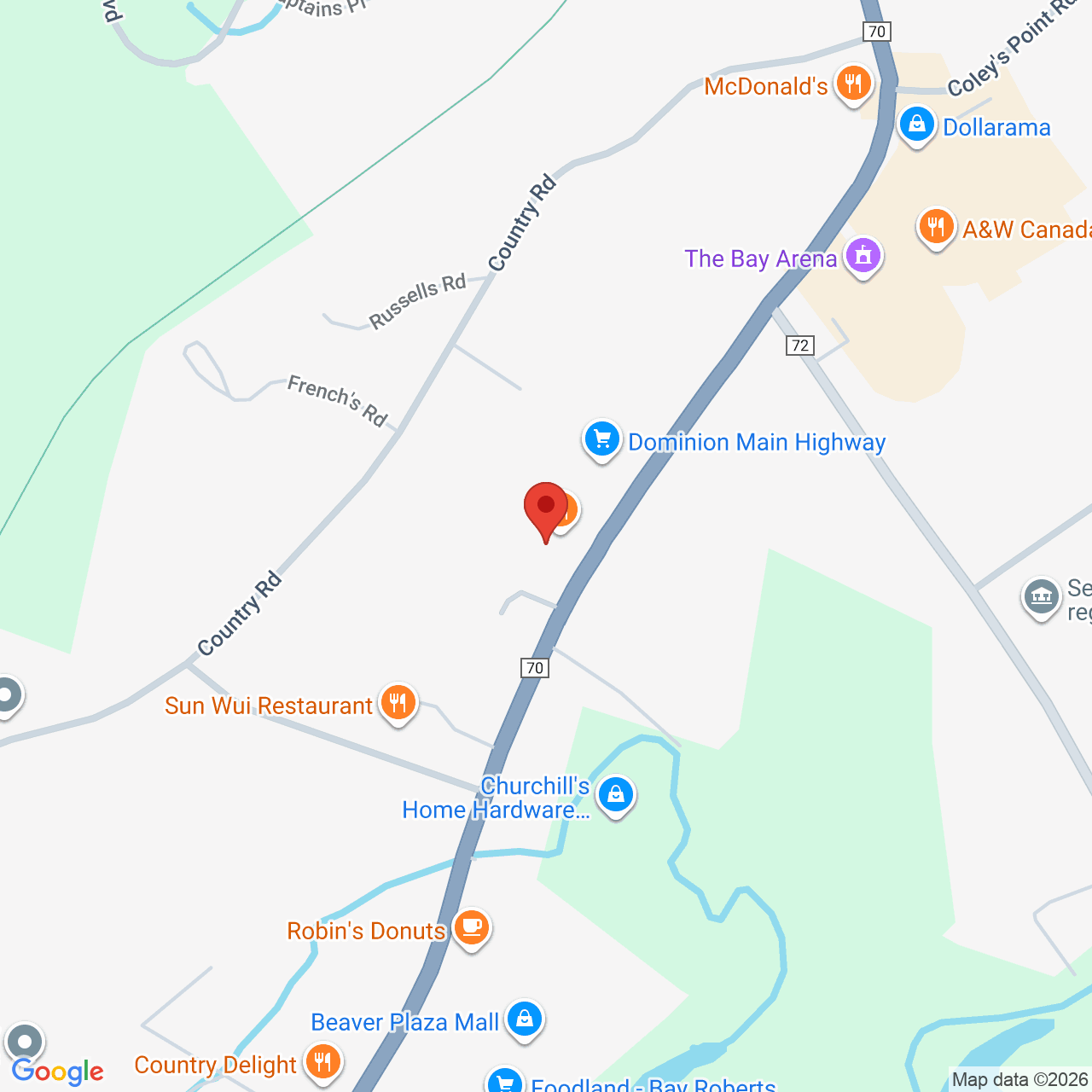 Street map for Atlantic Cannabis, 240 Conception Bay Hwy, Bay Roberts NL