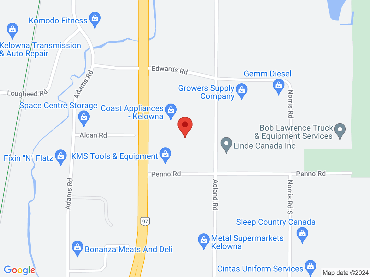 Street map for THC BioMed, 2550 Acland Rd, Kelowna BC