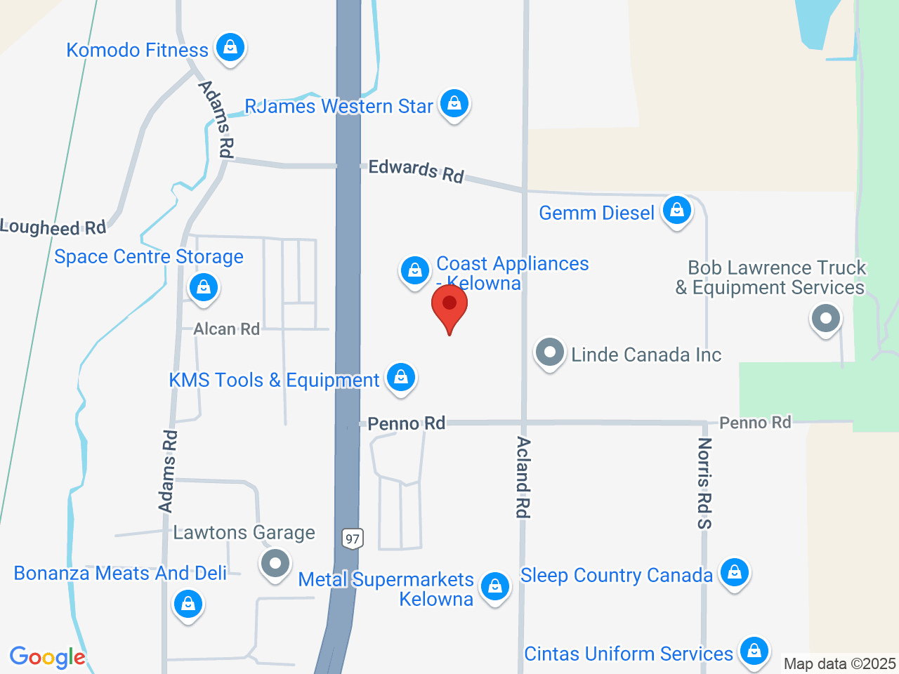 Street map for THC BioMed, 2550 Acland Rd, Kelowna BC